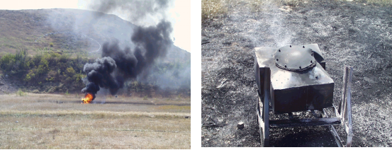 圖1油箱中彈起火;油箱燃燒后變形,但不爆炸